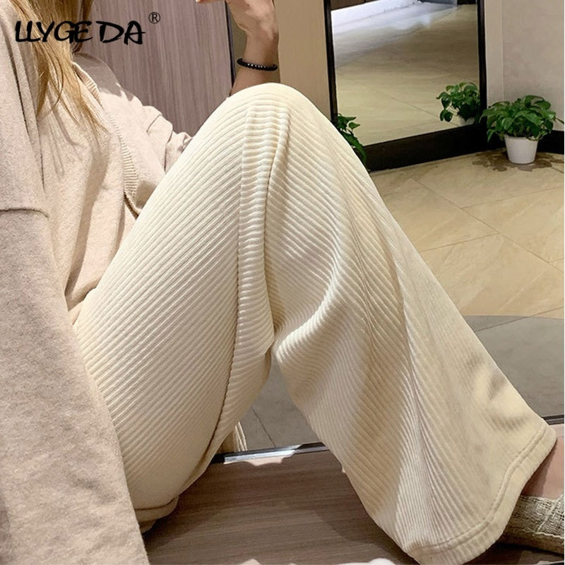 Corduroy Wide Leg Women's Pants High Waist Solid Straight Pant For Women Girls 2021 Autumn Female Loose Casual Fashion Trousers