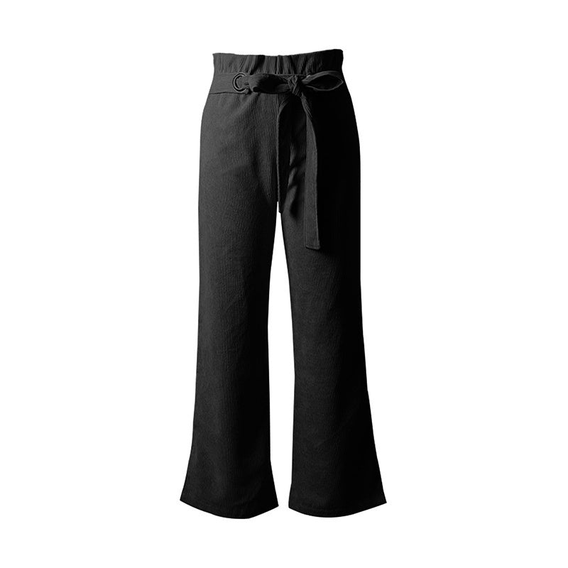 Corduroy Tied Bow Pants For Women High Waist Wide-leg Women's Pants 2021 Autumn Winter New Fashion Loose Casual Trousers Female