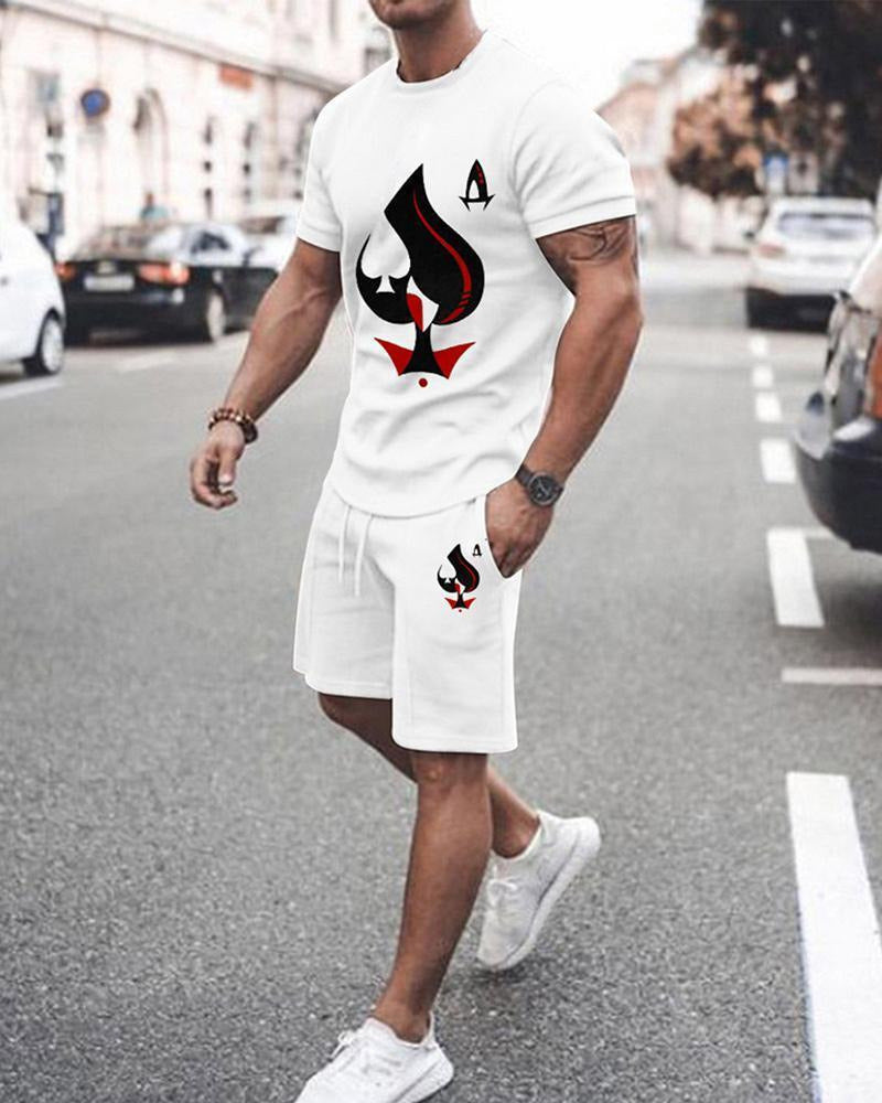 3D T-shirt digital printing short-sleeved shorts suit men's casual beach pants two-piece set