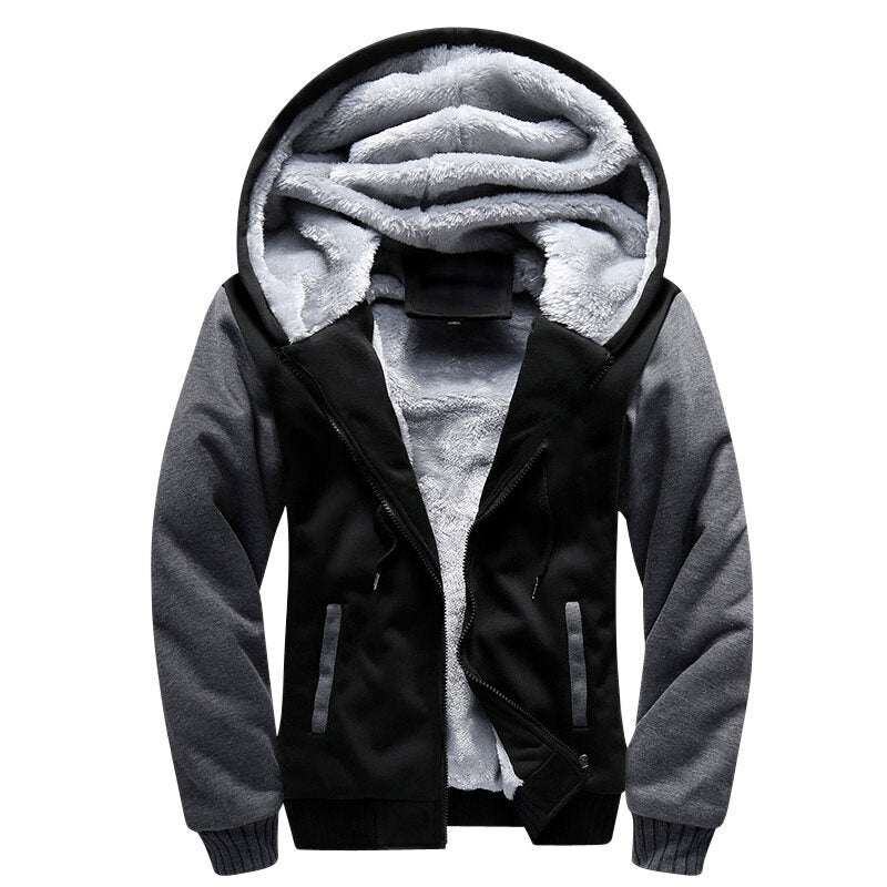 Men's Jacket Velvet Thick Hooded Sweatshirts Solid Warm Jacket Plus Size