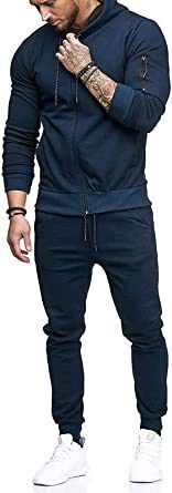 Mens 2 Piece Tracksuit Zipper Hoodie Pants Athletic Tracksuits Casual Hooded Outdoor Sport Suits