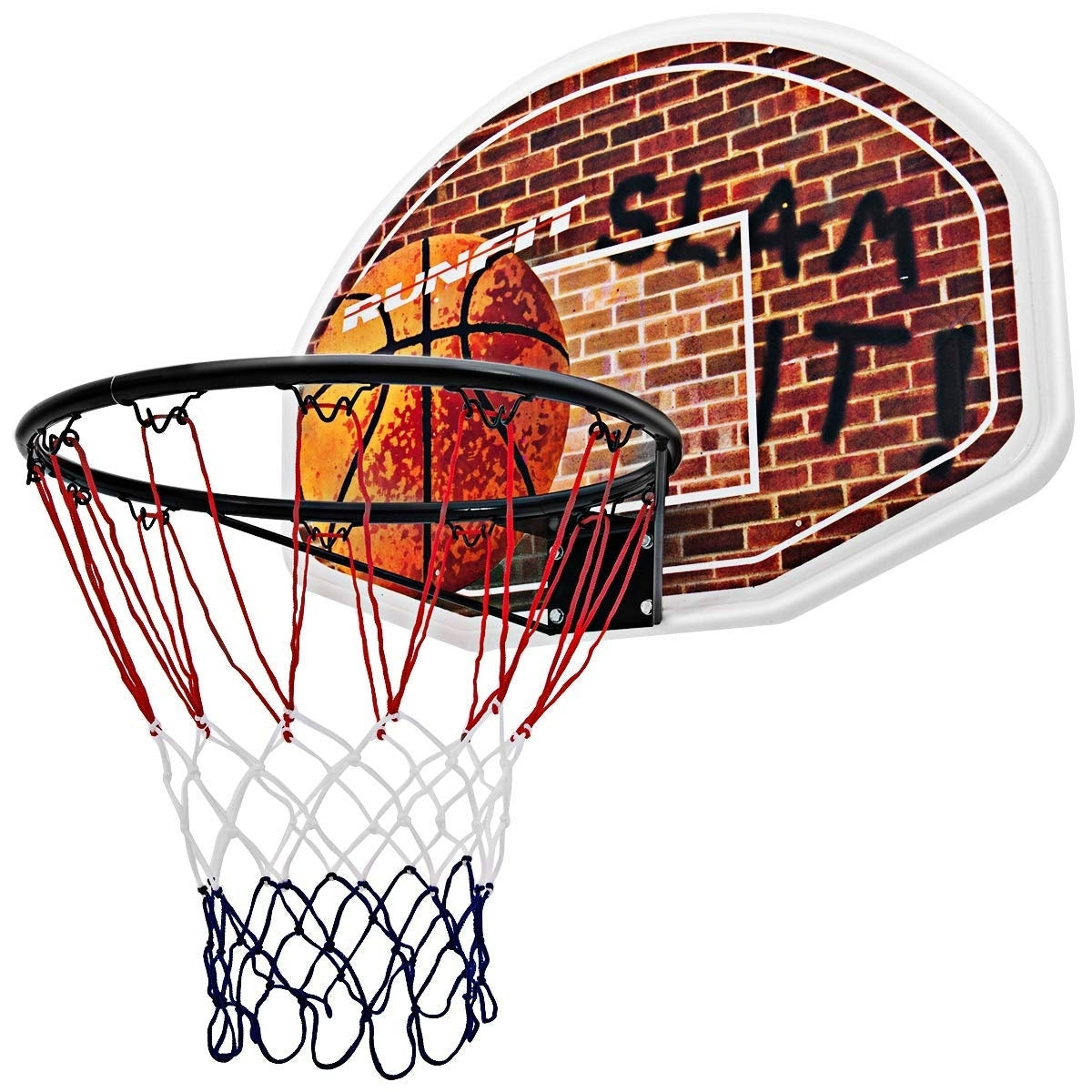 Wall Mounted Fan Backboard with Basketball Hoop and 2 Nets - Color: Multicolor