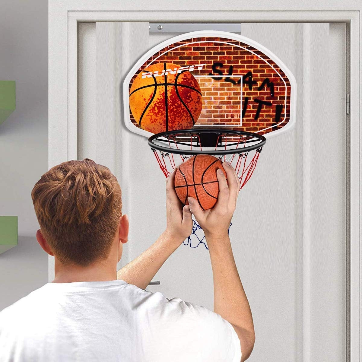 Wall Mounted Fan Backboard with Basketball Hoop and 2 Nets - Color: Multicolor
