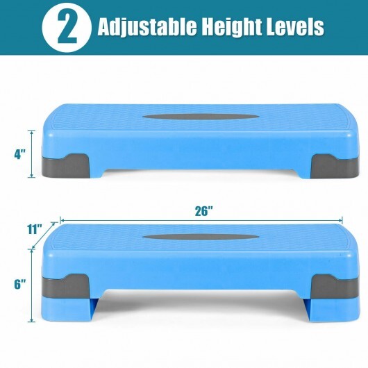 26 Inch Height Adjustable Aerobic Exercise Step Deck with Non-Slip Surface-Blue - Color: Blue