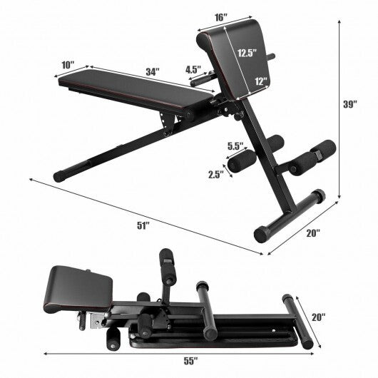 Multi-Functional Adjustable Full Body Exercise Weight Bench - Color: Black