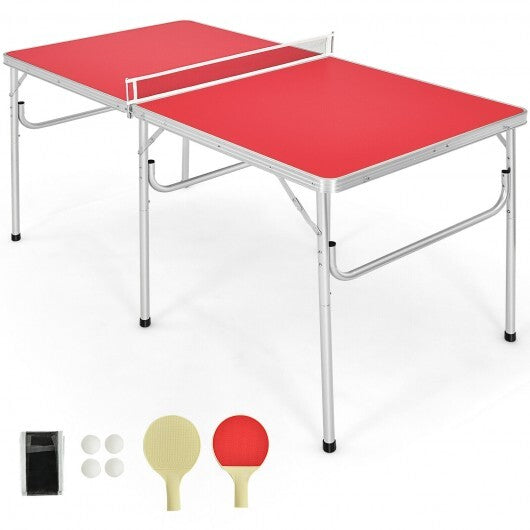 60 Inch Portable Tennis Ping Pong Folding Table with Accessories-Red - Color: Red