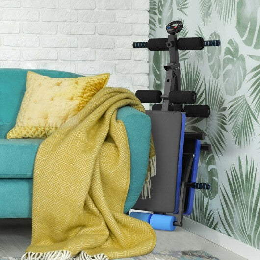 Adjustable Sit Up Bench with LCD Monitor-Blue - Color: Blue