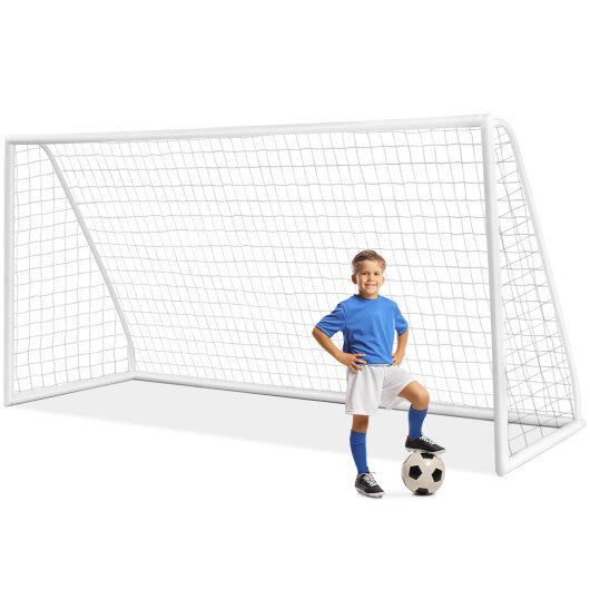 12 x 6 Feet Soccer Goal with Strong PVC Frame and High-Strength Netting - Color: White - Size: 12 x 6 ft