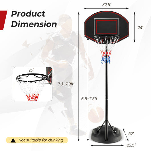 5.5 to 7.5 FT Adjustable Portable Basketball Hoop System with Anti-Rust Stand and Wheels - Color: Black