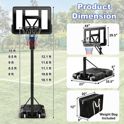 Portable Basketball Hoop with 8 to 10 Feet 5-Level Height Adjustable - Color: Black