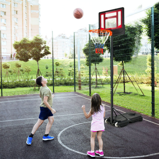 4.3-8.2 FT Portable Basketball Hoop with Adjustable Height and Wheels-Red - Color: Black & Red