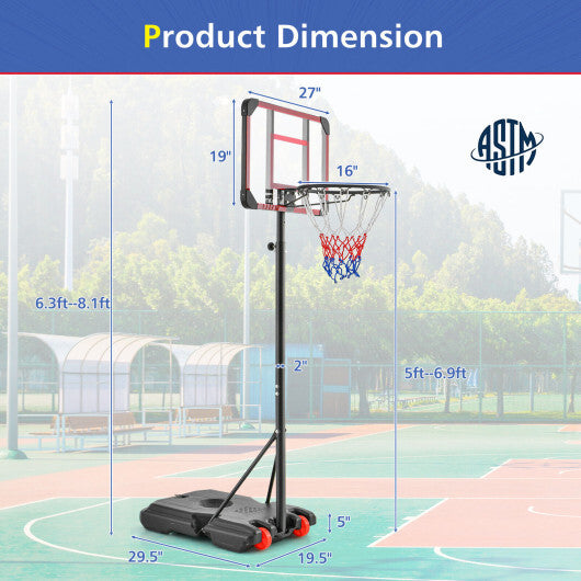 Basketball Hoop Stand 5 Feet-6.8 Feet Height Adjustable - Color: Black